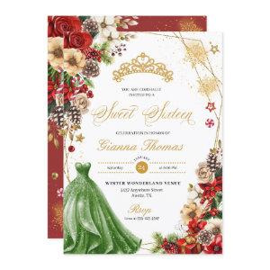 Christmas Winter Red & Gold Poinsettia Sweet 16