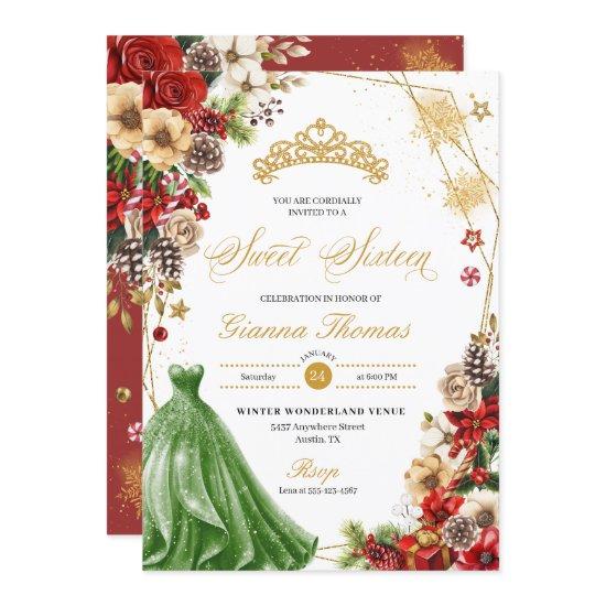 Christmas Winter Red & Gold Poinsettia Sweet 16