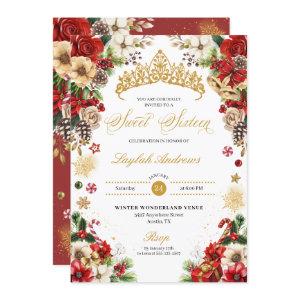 Christmas Winter Red & Gold Poinsettia Sweet 16