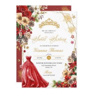 Christmas Winter Red & Gold Poinsettia Sweet 16