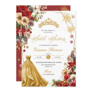 Christmas Winter Red & Gold Poinsettia Sweet 16