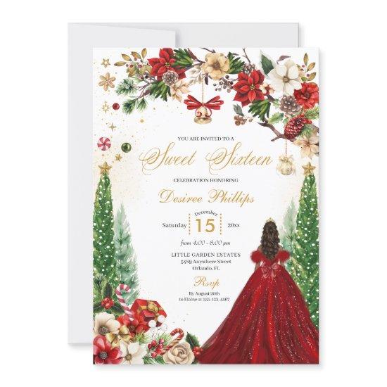 Christmas Winter Red Gold Poinsettia Sweet Sixteen