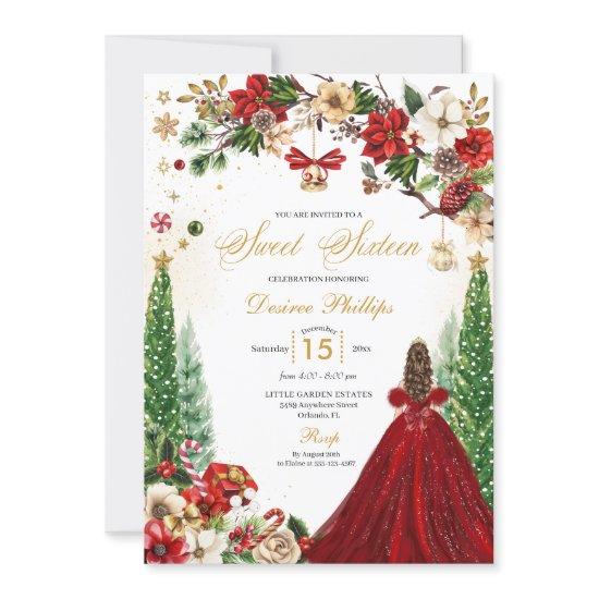 Christmas Winter Red Gold Poinsettia Sweet Sixteen