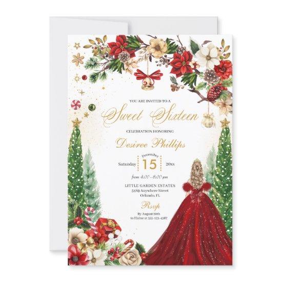 Christmas Winter Red Gold Poinsettia Sweet Sixteen