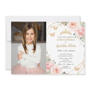 Cincoañera Blush Pink Floral Butterflies Photo