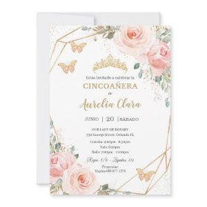 Cincoañera Blush Pink Floral Butterflies Princess