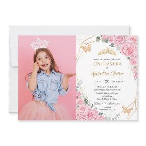 Cincoañera Pink Roses Floral Butterflies Photo