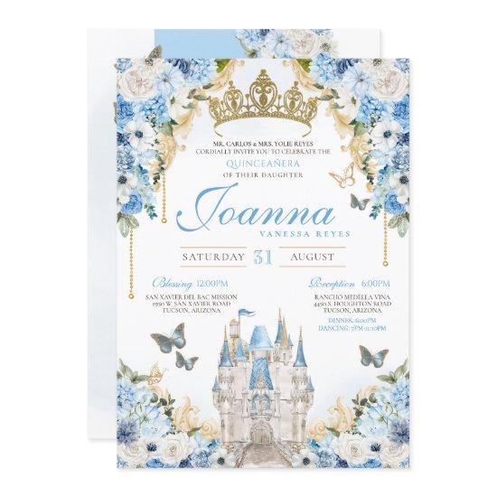 Cinderella Blue Gold Princess Castle Quinceanera