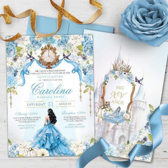 Cinderella Blue Rose Luxury Princess Quinceanera