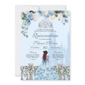 Cinderella Blue Rose Silver Princess Quinceañera