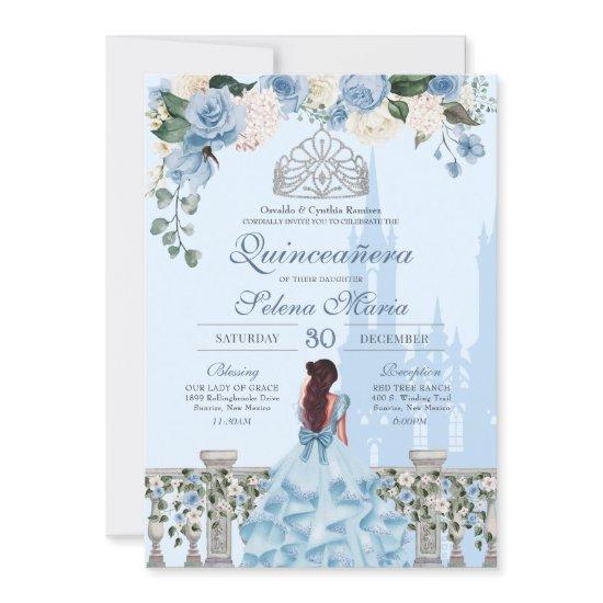 Cinderella Blue Rose Silver Princess Quinceañera