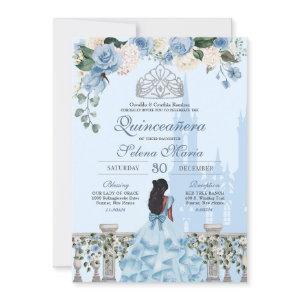 Cinderella Blue Rose Silver Princess Quinceañera