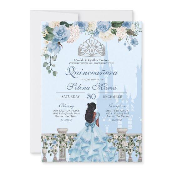 Cinderella Blue Rose Silver Princess Quinceañera