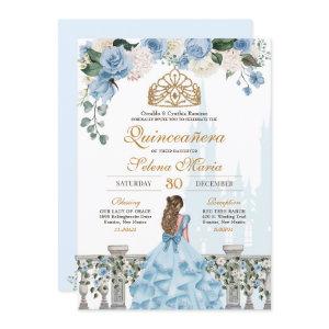 Cinderella Blue Roses & Gold Princess Quinceañera