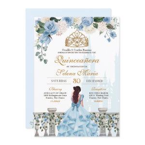 Cinderella Blue Roses & Gold Princess Quinceañera