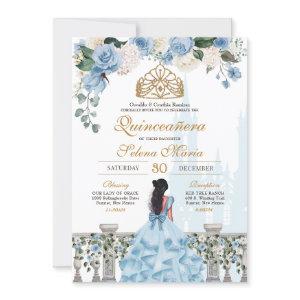 Cinderella Blue Roses & Gold Princess Quinceañera