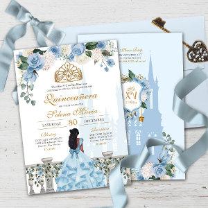 Cinderella Blue Roses & Gold Princess Quinceañera