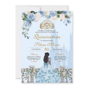 Cinderella Blue Roses & Gold Princess Quinceañera
