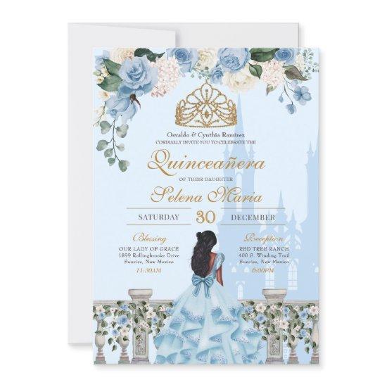 Cinderella Blue Roses & Gold Princess Quinceañera