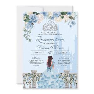 Cinderella Blue Roses Silver Princess Quinceanera