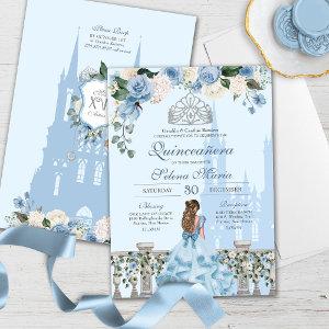 Cinderella Blue Silver Floral Princess Quinceanera