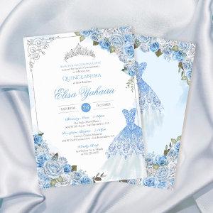 Cinderella Blue Silver Rose Princess Quinceanera