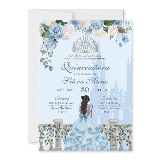 Cinderella Blue Silver Royal Princess Quinceanera