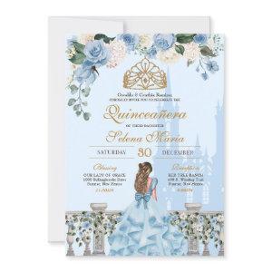 Cinderella Blue w Gold Floral Princess Quinceanera
