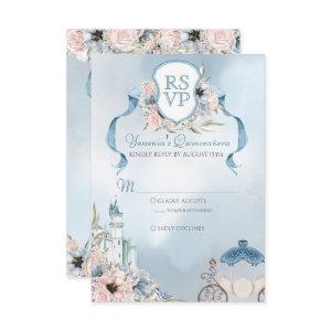 Cinderella Fairytale Elegant Blue Pink Quinceanera RSVP Card