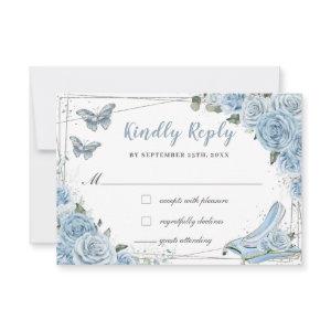 Cinderella Princess Baby Blue Floral Quinceañera RSVP Card