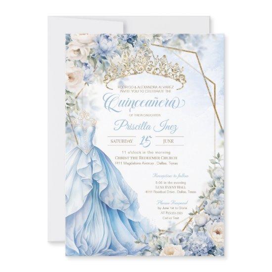 Cinderella Princess Light Blue Gold Quinceañera