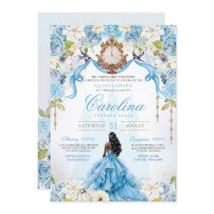 Cinderella Quinceañera Blue Gold Luxury Birthday