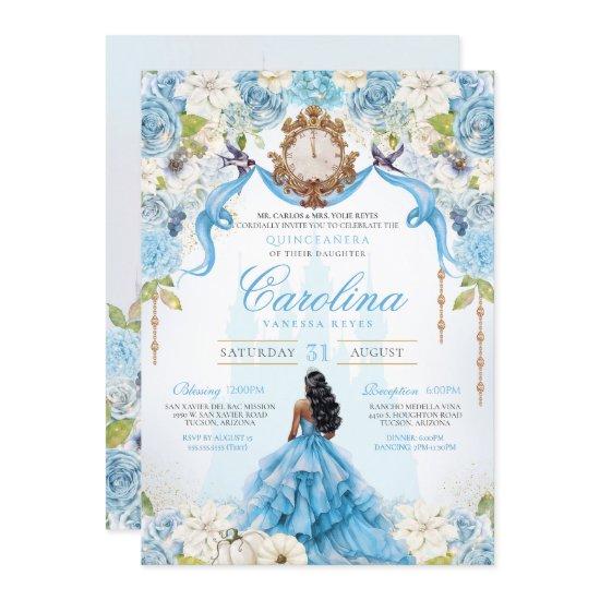 Cinderella Quinceañera Blue Gold Luxury Birthday