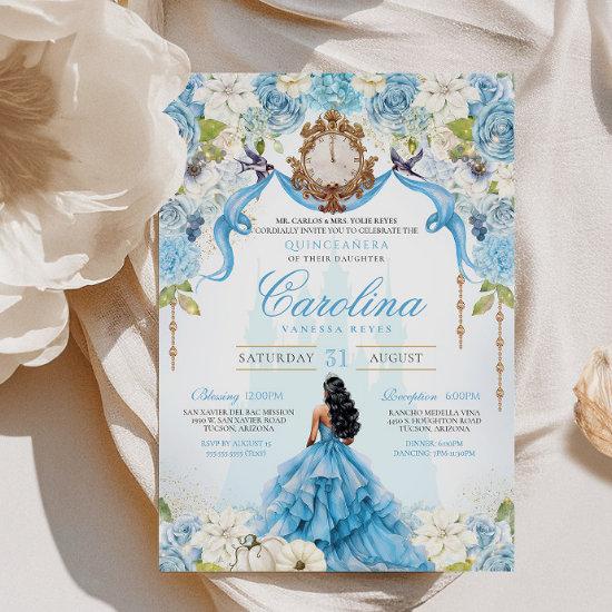 Cinderella Quinceanera Luxury Blue Gold Birthday