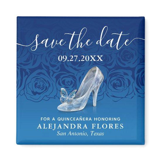 Cinderella Slipper Blue Quinceanera Save the Date Magnet