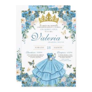 Cinderlla Blue Gold Elegant Princess Quinceañera