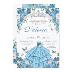 Cinderlla Blue Silver Elegant Princess Quinceañera