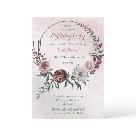 cinnamon rose white floral wreath birthday party