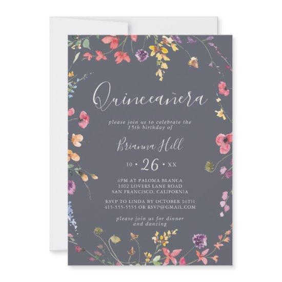 Classic Blue Wild Floral Quinceañera