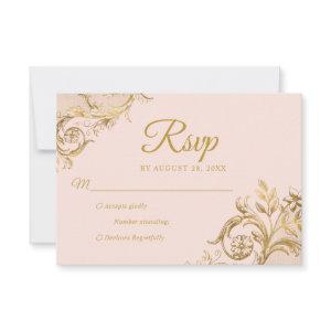 Classic Blush Pink Gold Quinceanera Response Card