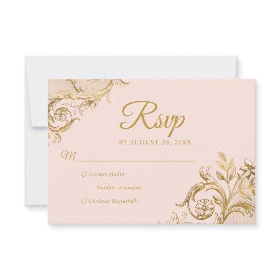 Classic Blush Pink Gold Quinceanera Response Card