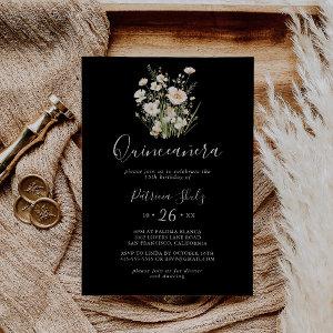 Classic Boho Blush Wildflower Black Quinceañera