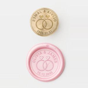 Classic Couple Names Modern Wedding Ring Heart  Wax Seal Stamp