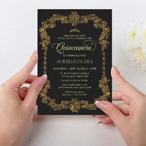 Classic Elegant Black Gold Tiara Quinceanera