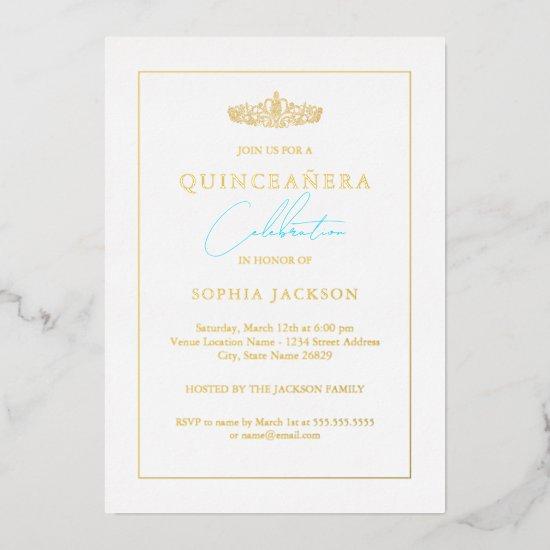 Classic Elegant Blue Photo Quinceanera Foil