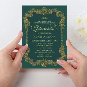 Classic Elegant Green Gold Tiara Quinceanera