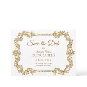 Classic Elegant Ivory White Gold Frame Quinceanera Announcement