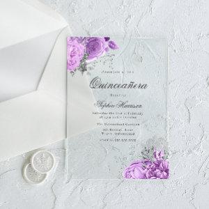 Classic Elegant Lavender Rose & Silver Quinceanera Acrylic