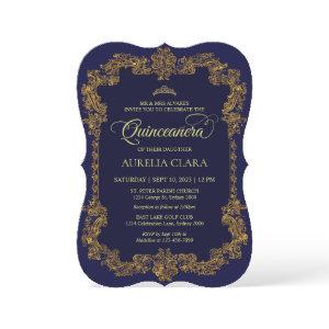 Classic Elegant Navy Blue Gold Tiara Quinceanera