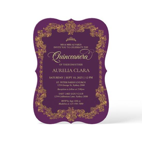 Classic Elegant Purple Gold Tiara Quinceanera